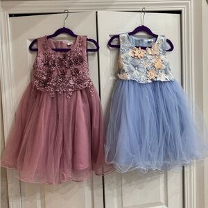 Bundle of 2- Elegant Kids Floral Dress- Pink and Blue